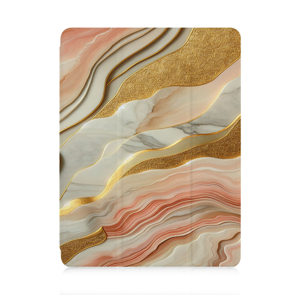 front view of personalized iPad case with pencil holder and Marble design
