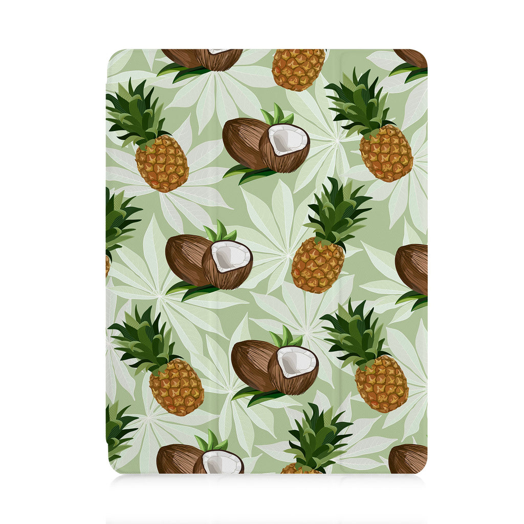 front view of personalized iPad case with pencil holder and Tropical Fruits design