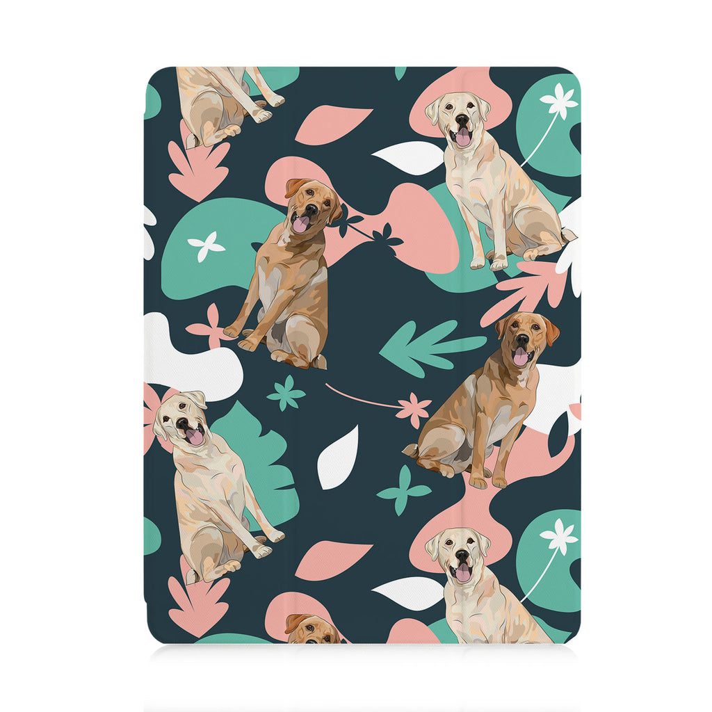 front view of personalized iPad case with pencil holder and Lovely Dog design