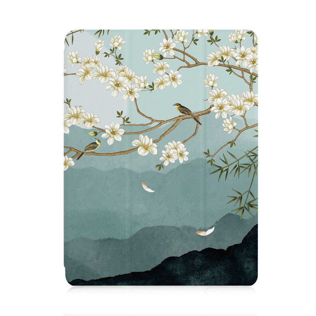 front view of personalized iPad case with pencil holder and Birds design