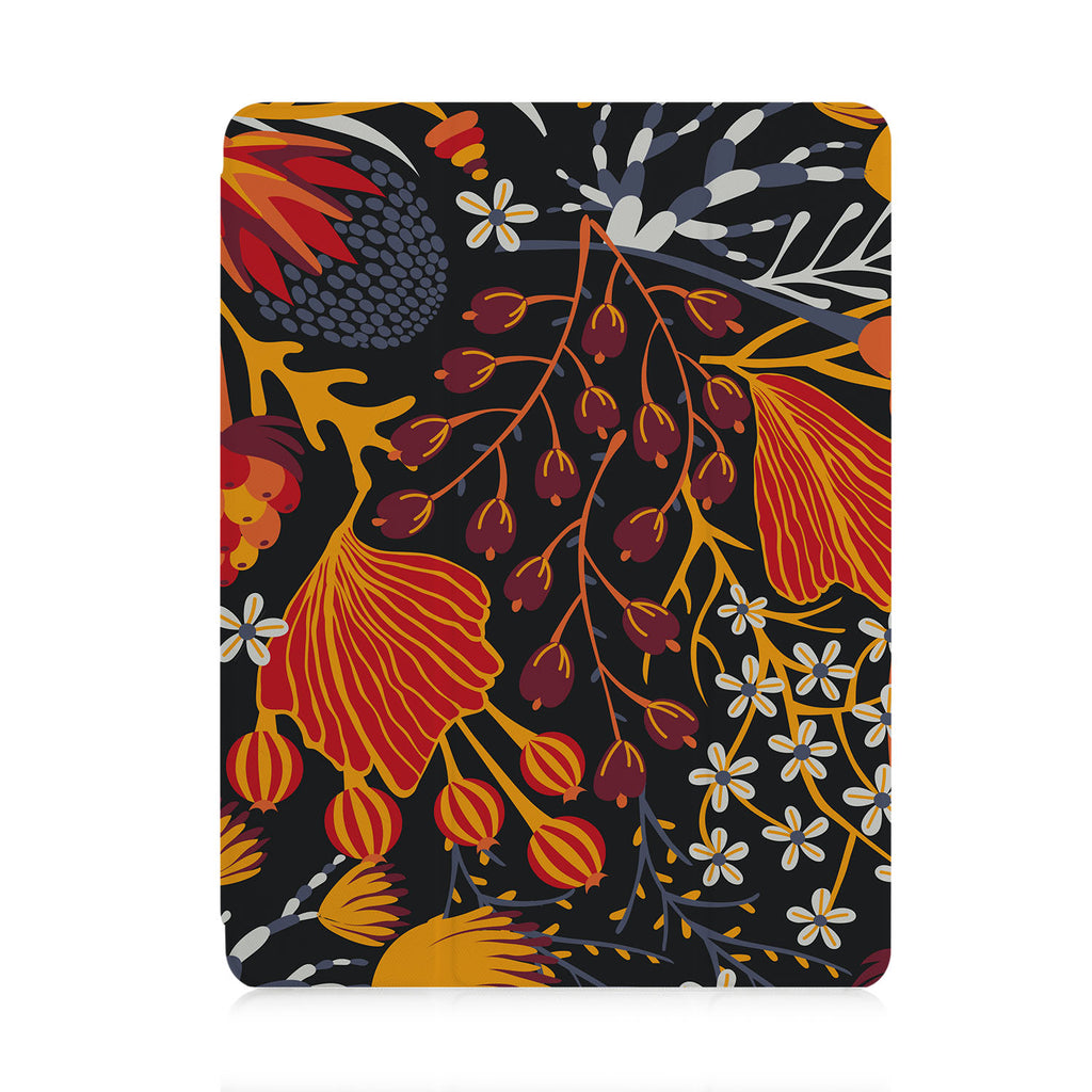 front view of personalized iPad case with pencil holder and Autumn Leaves design