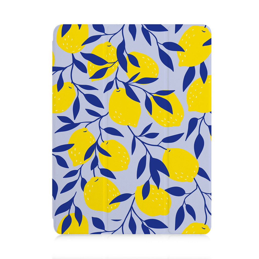 front view of personalized iPad case with pencil holder and Fruits design