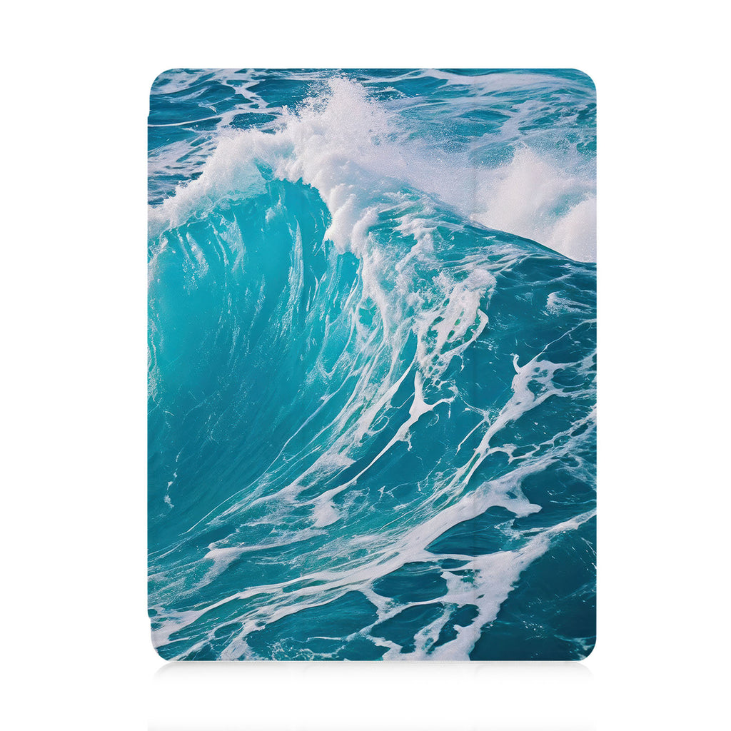 front view of personalized iPad case with pencil holder and Sea Waves design