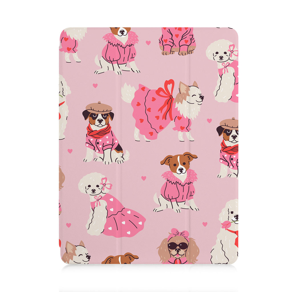 front view of personalized iPad case with pencil holder and Lovely Dog design