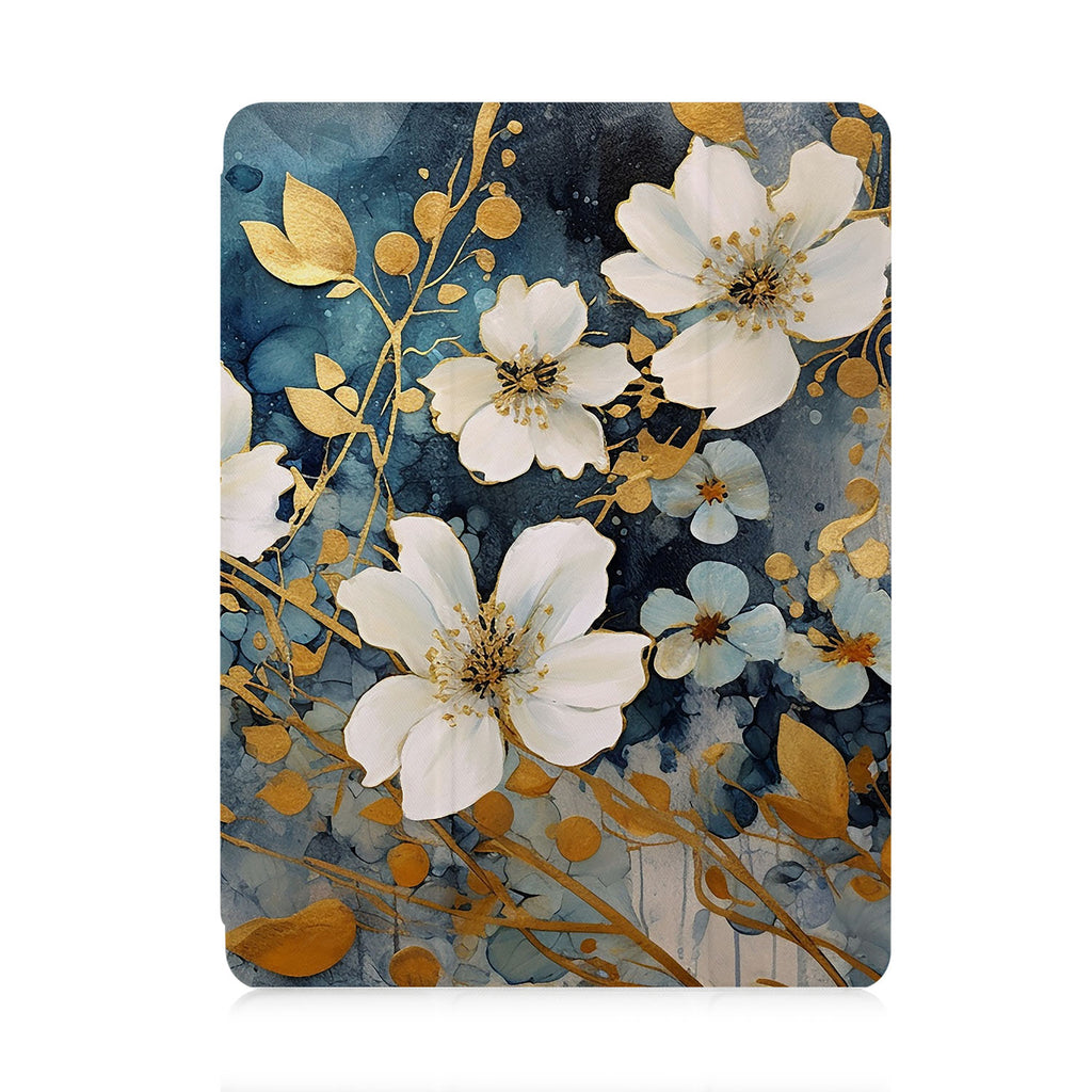 front view of personalized iPad case with pencil holder and Flower Art design