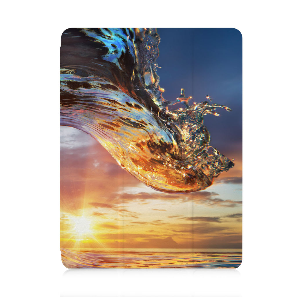 front view of personalized iPad case with pencil holder and Sea Waves design