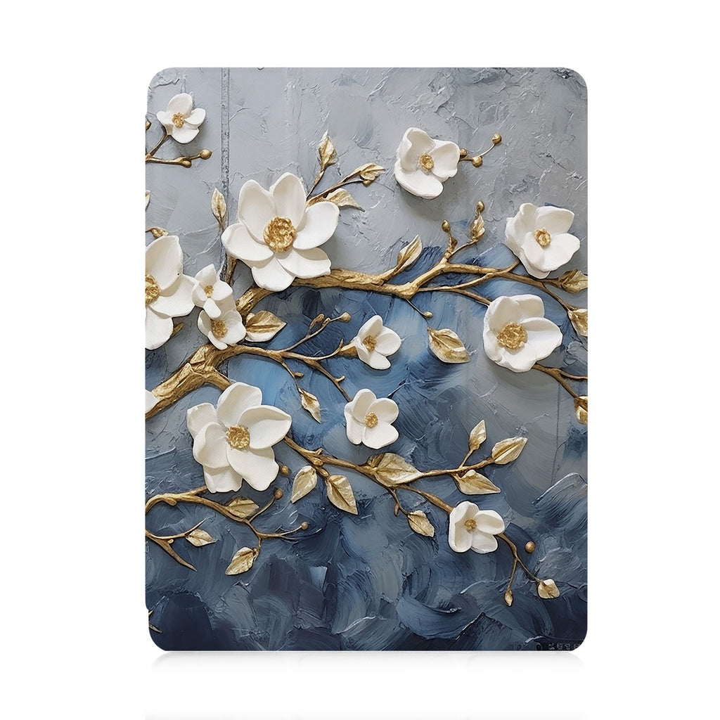 front view of personalized iPad case with pencil holder and Flower Art design