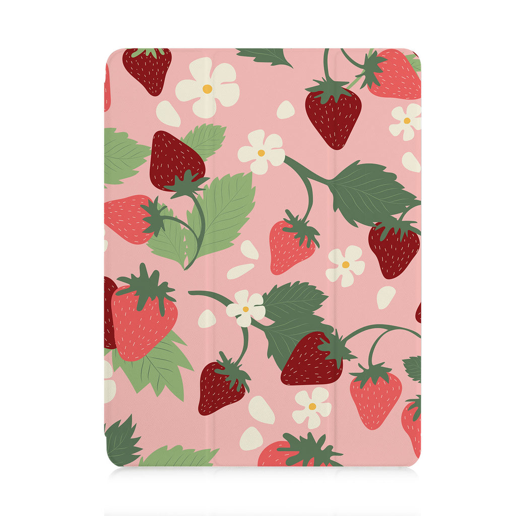 front view of personalized iPad case with pencil holder and Tropical Fruits design