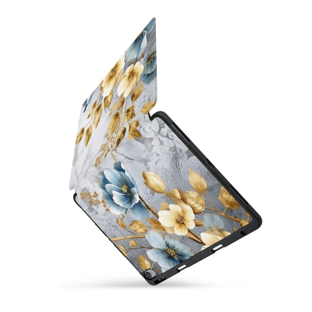 personalized iPad case with pencil holder and Flower Art design