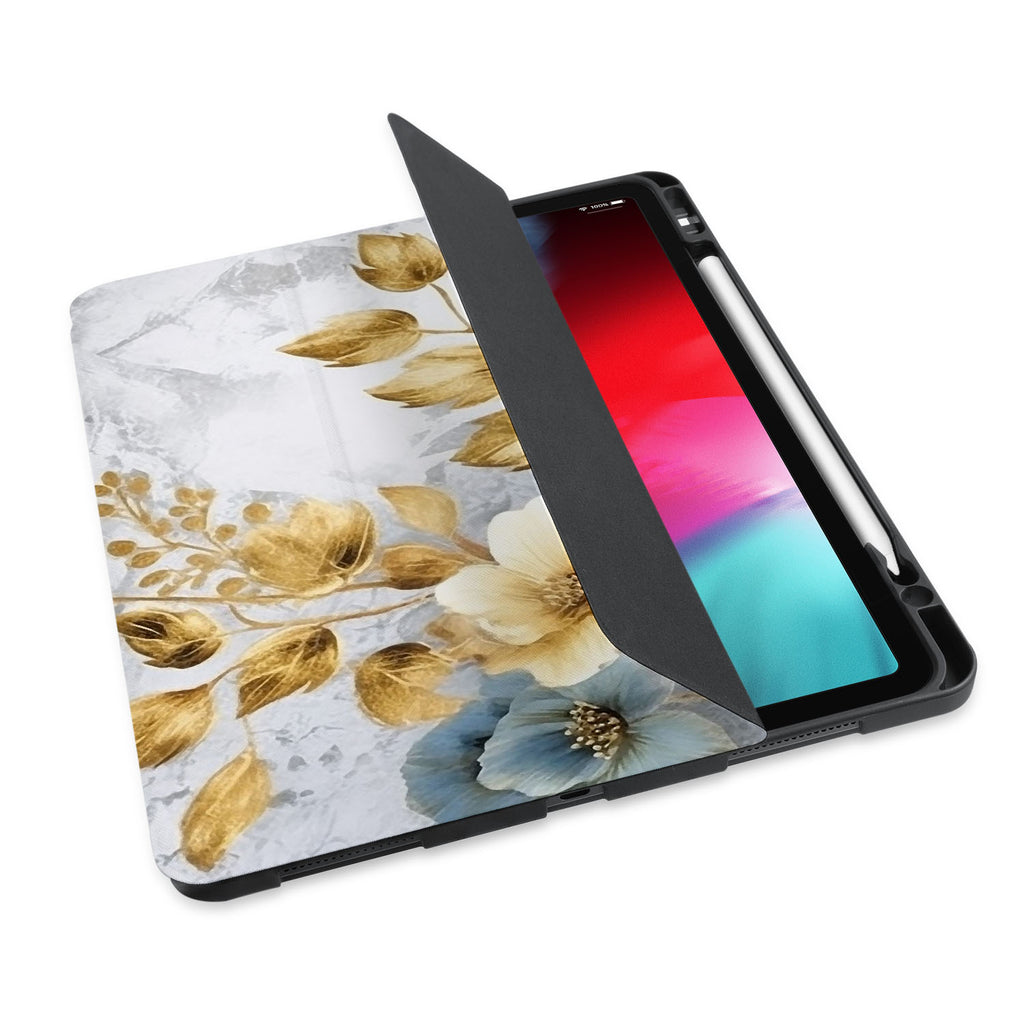 personalized iPad case with pencil holder and Flower Art design - swap