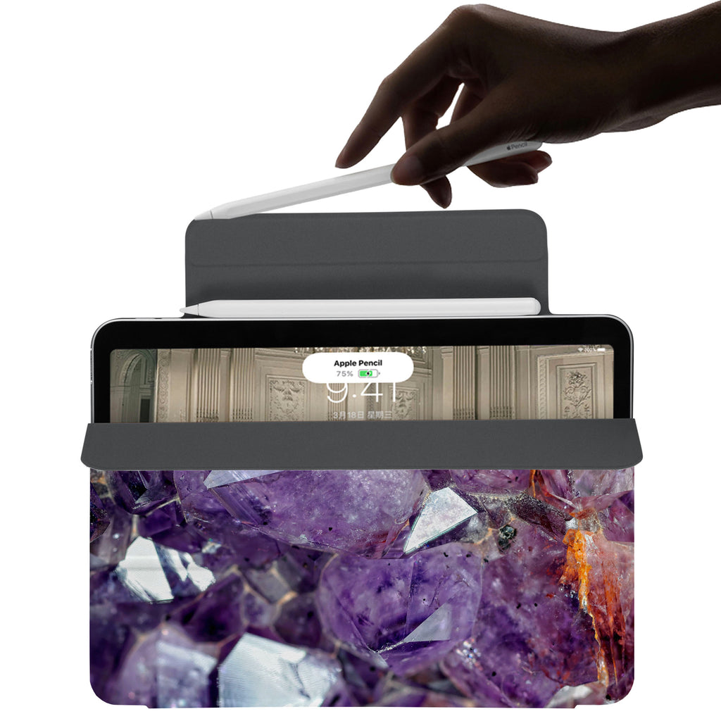 the VistaCase Personalized iPad Slim Fit Case with Crystal Diamond design,  The case includes built-in storage and a cutout for easy magnetic attachment of your Pencil, ensuring it's always within reach.