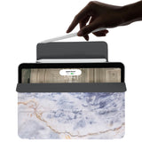 the VistaCase Personalized iPad Slim Fit Case with Marble design,  The case includes built-in storage and a cutout for easy magnetic attachment of your Pencil, ensuring it's always within reach.