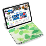 the VistaCase Personalized iPad Slim Fit Case with Leaves design,  Designed with convenience in mind, the case automatically wakes your iPad when opened and puts it to sleep when closed.