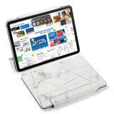 the VistaCase Personalized iPad Slim Fit Case with Marble 2020 design,  Designed with convenience in mind, the case automatically wakes your iPad when opened and puts it to sleep when closed.