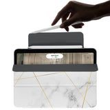 the VistaCase Personalized iPad Slim Fit Case with Marble 2020 design,  The case includes built-in storage and a cutout for easy magnetic attachment of your Pencil, ensuring it's always within reach.