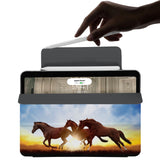 the VistaCase Personalized iPad Slim Fit Case with Horse design,  The case includes built-in storage and a cutout for easy magnetic attachment of your Pencil, ensuring it's always within reach.