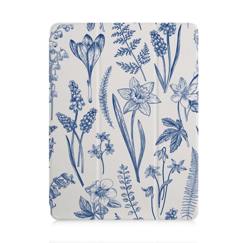 front and back view of personalized iPad case with pencil holder and 01 design