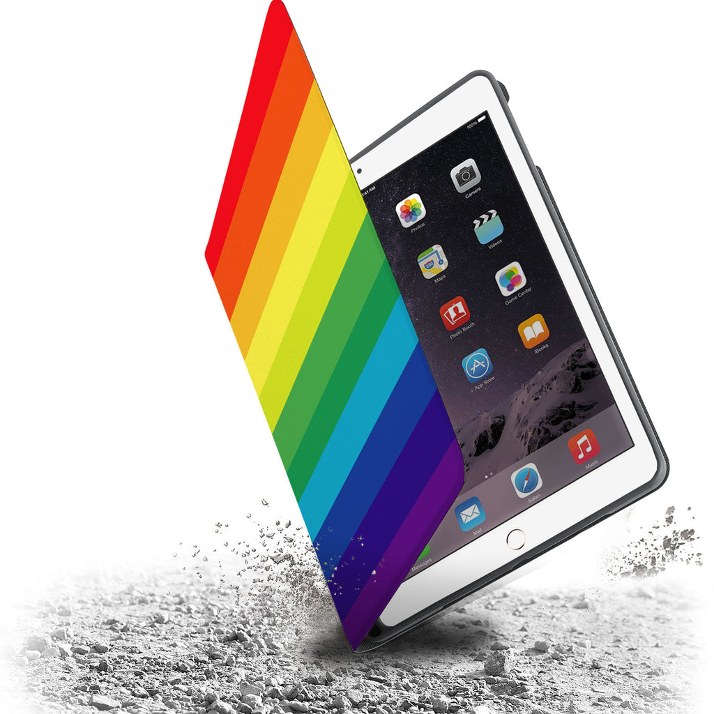 Drop protection from the personalized iPad folio case with Rainbow design