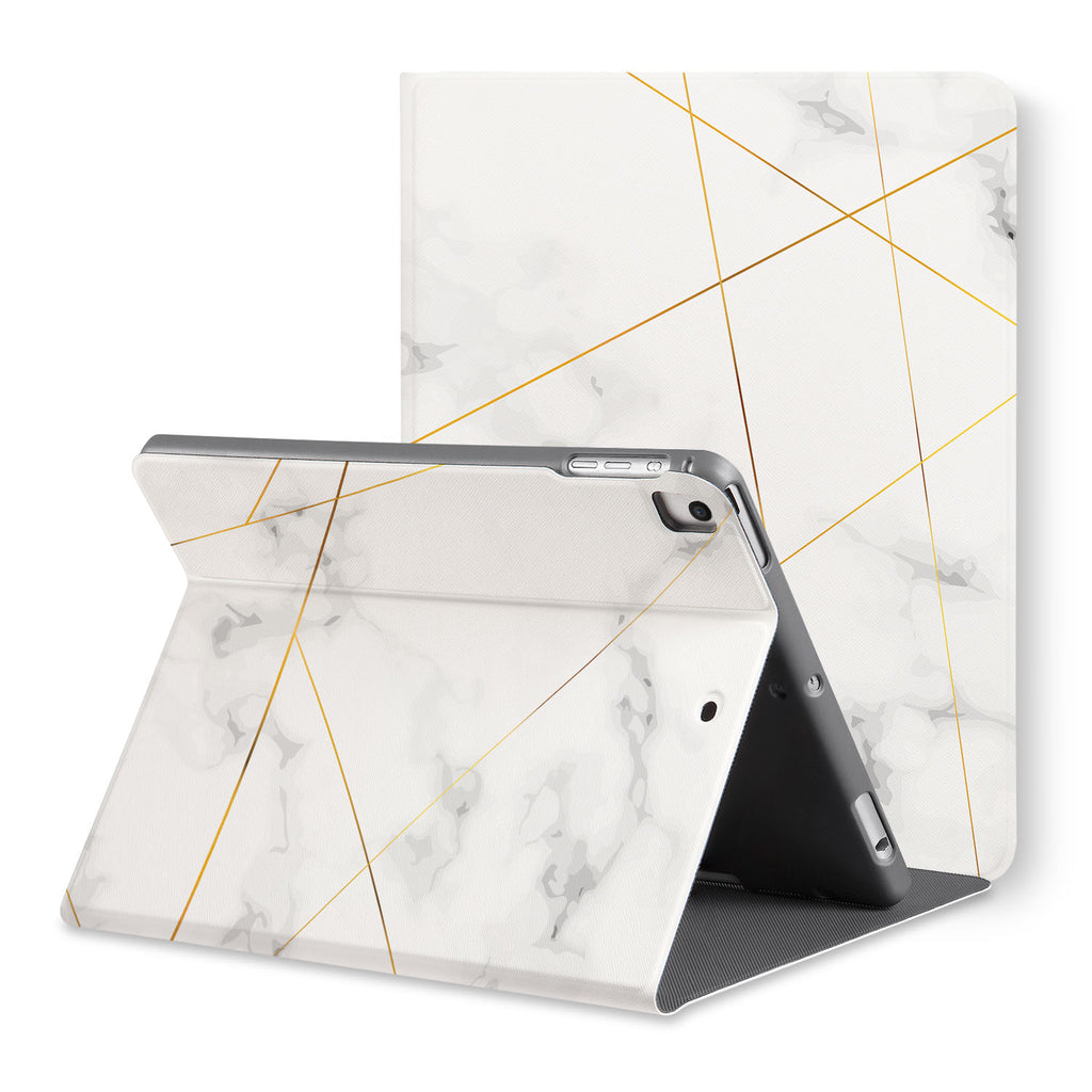 The back view of personalized iPad folio case with Marble 2020 design - swap