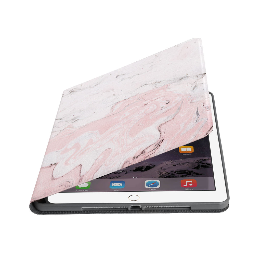 Auto wake and sleep function of the personalized iPad folio case with Pink Marble design