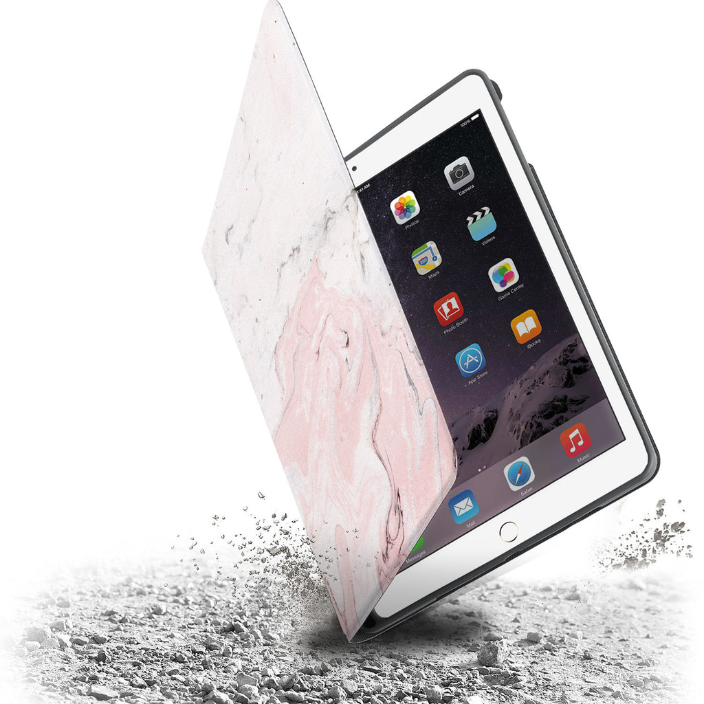 Drop protection from the personalized iPad folio case with Pink Marble design