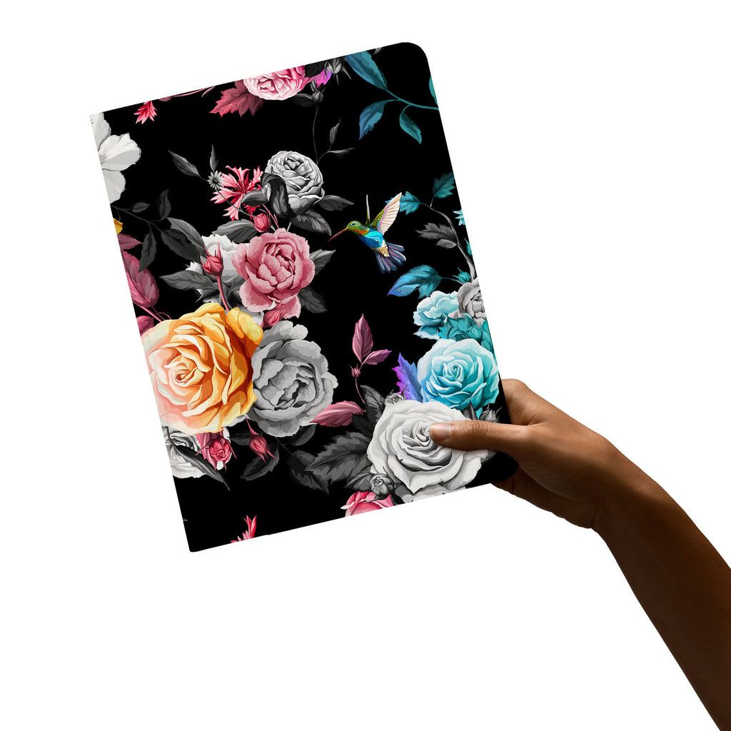 Designed to be the lightest weight of  personalized iPad folio case with Black Flower design