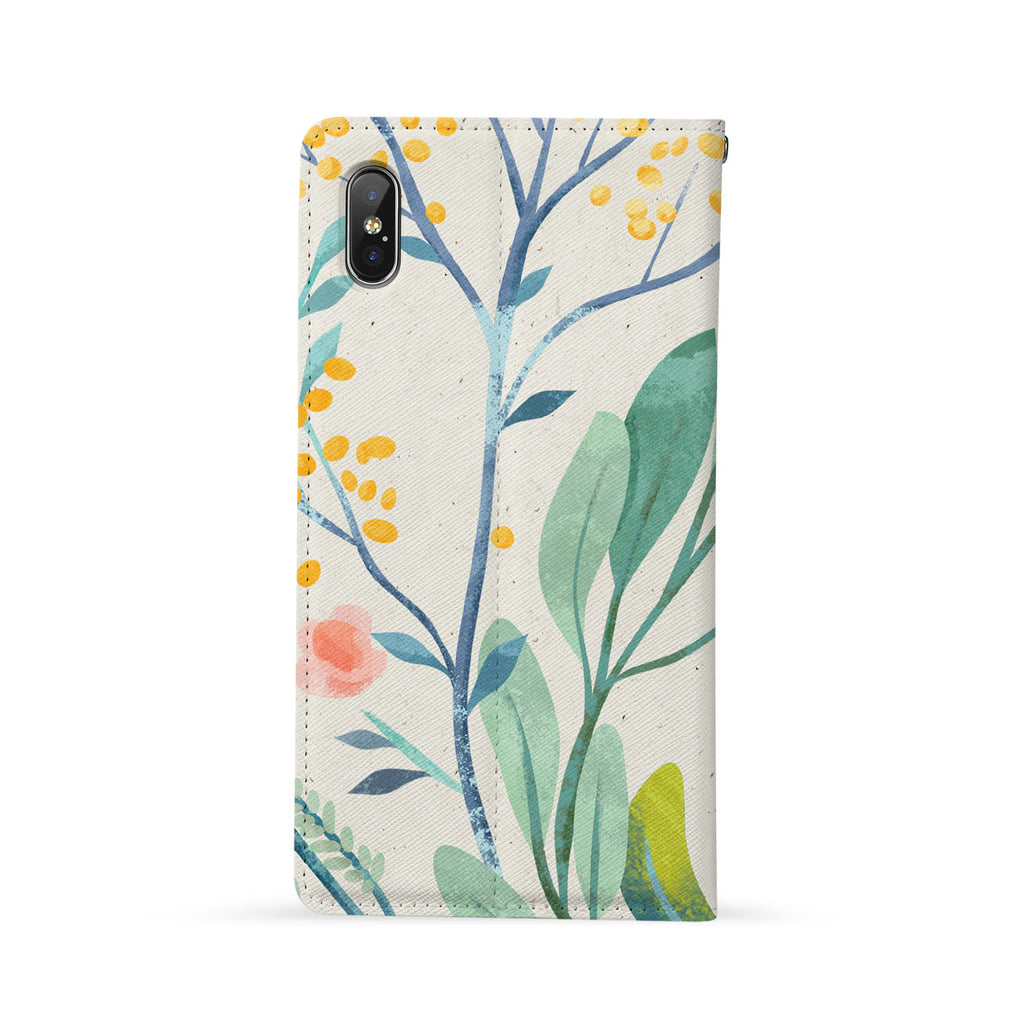 Back Side of Personalized iPhone Wallet Case with Leaves design - swap