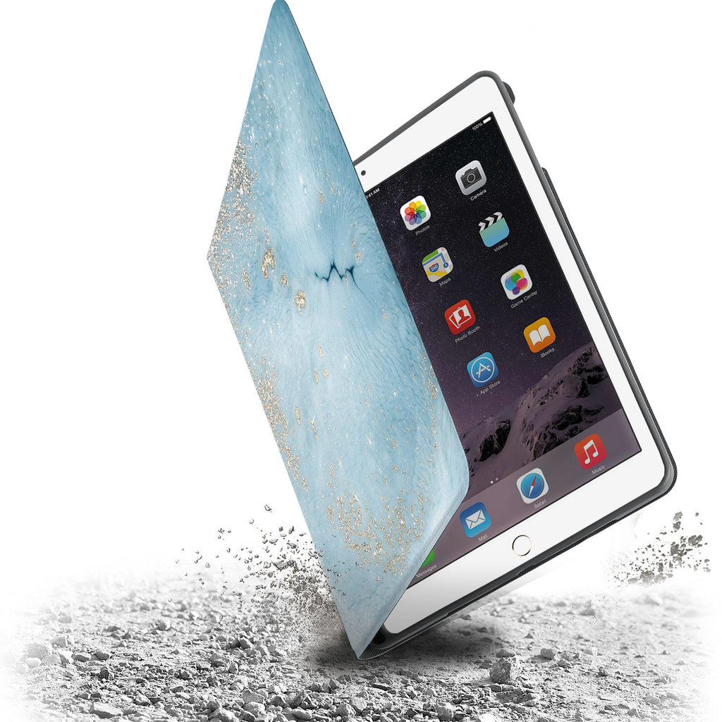 Drop protection from the personalized iPad folio case with Marble Gold design