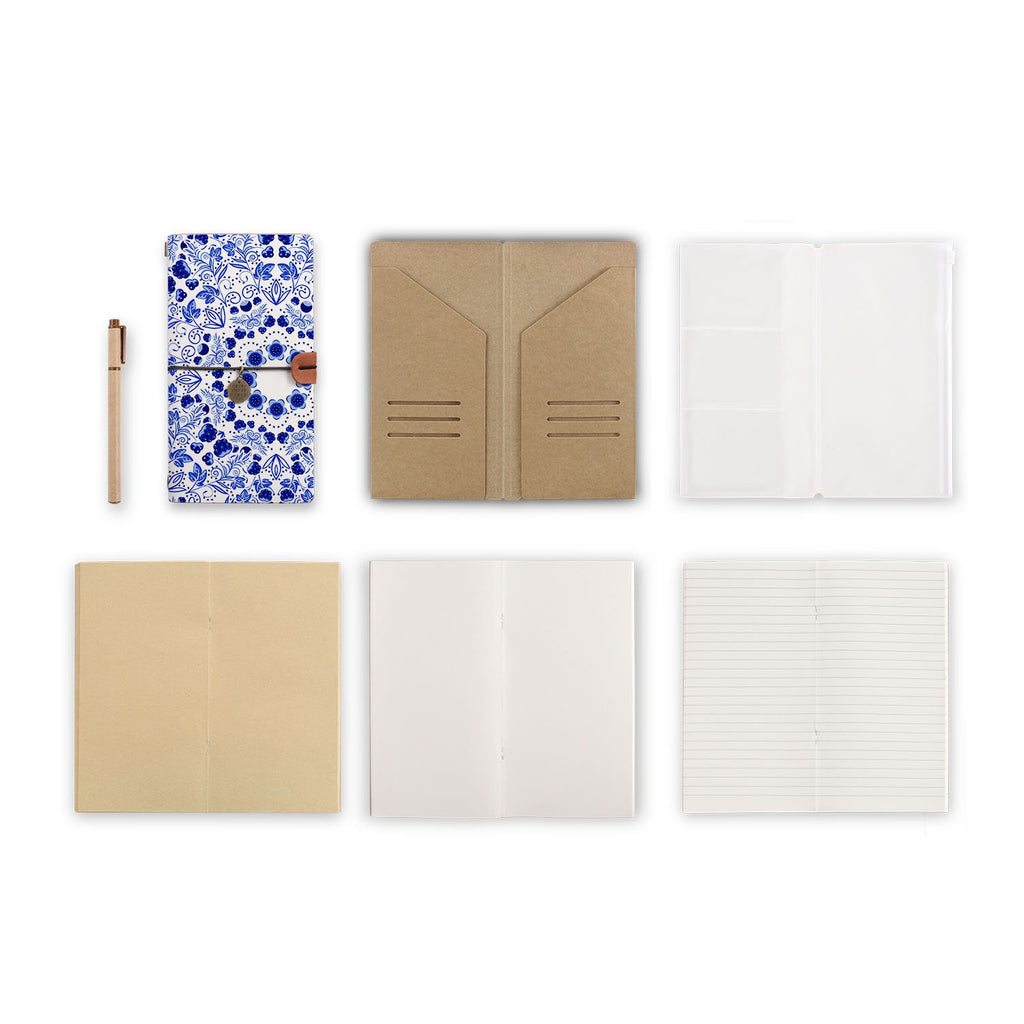 midori style traveler's notebook with Aztec Tribal design, refills and accessories