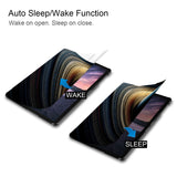 It automatically wakes your iPad when opened and sends it to sleep when closed with Universe design