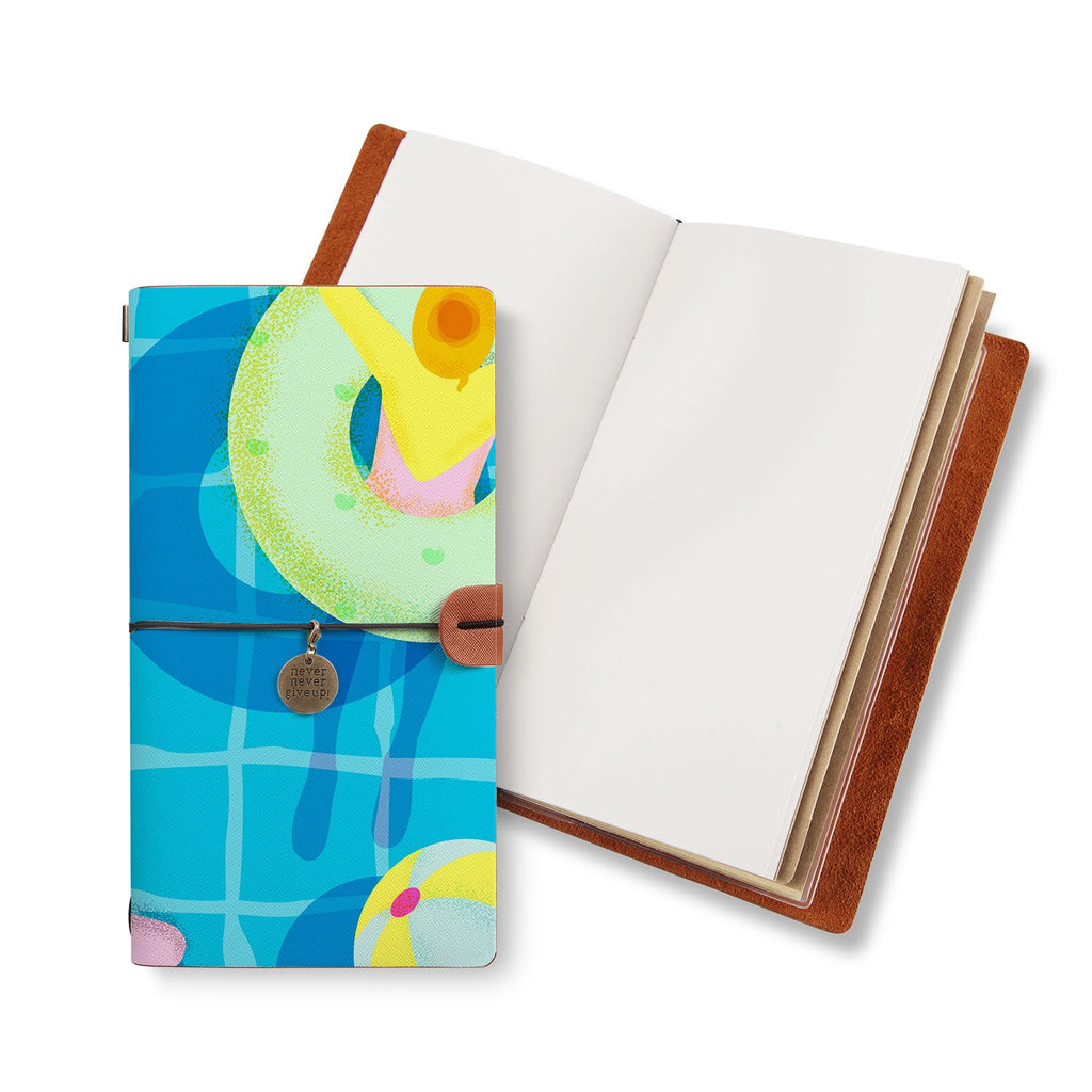 opened midori style traveler's notebook with Beach design