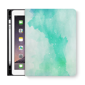 frontview of personalized iPad folio case with Abstract Watercolor Splash design