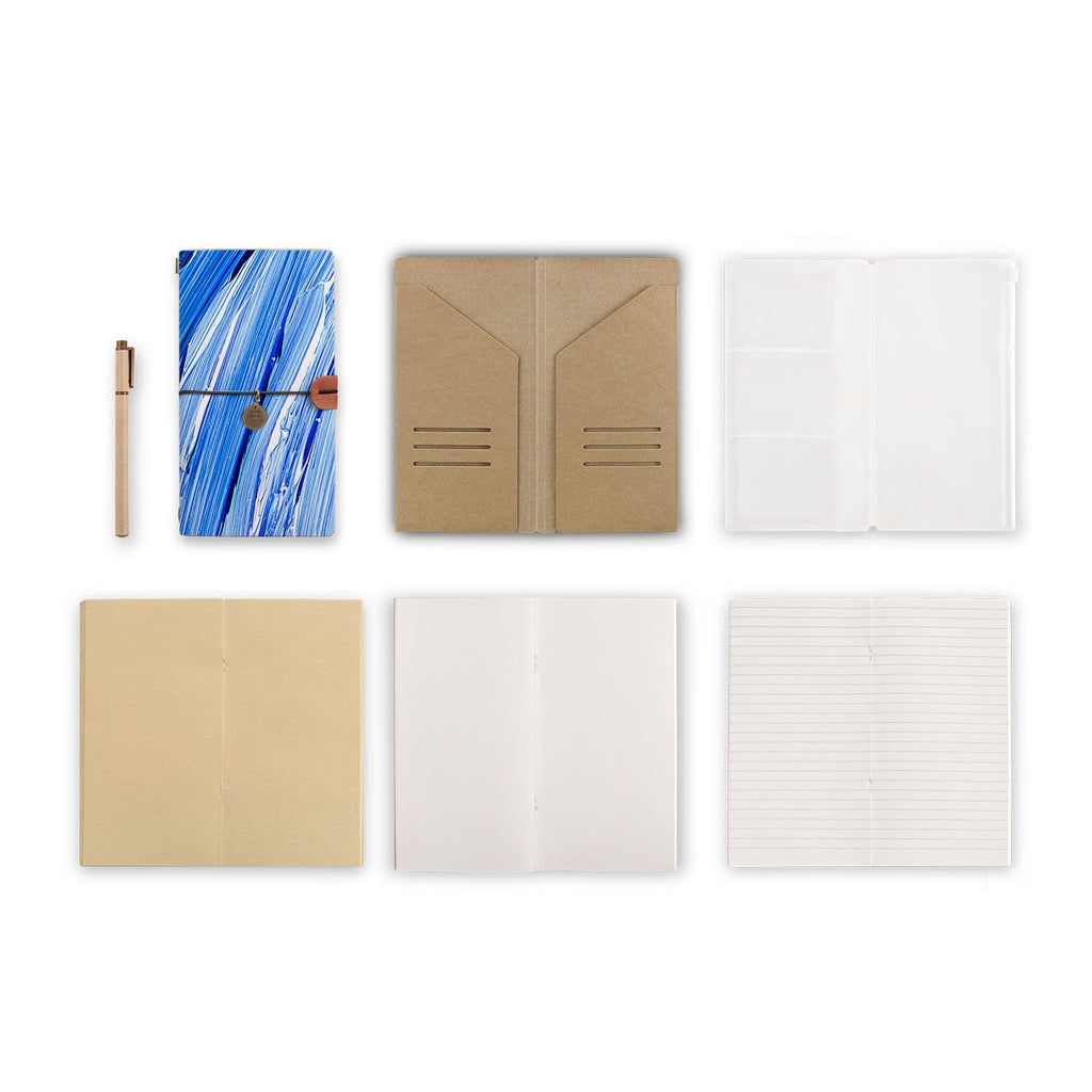 midori style traveler's notebook with Futuristic design, refills and accessories