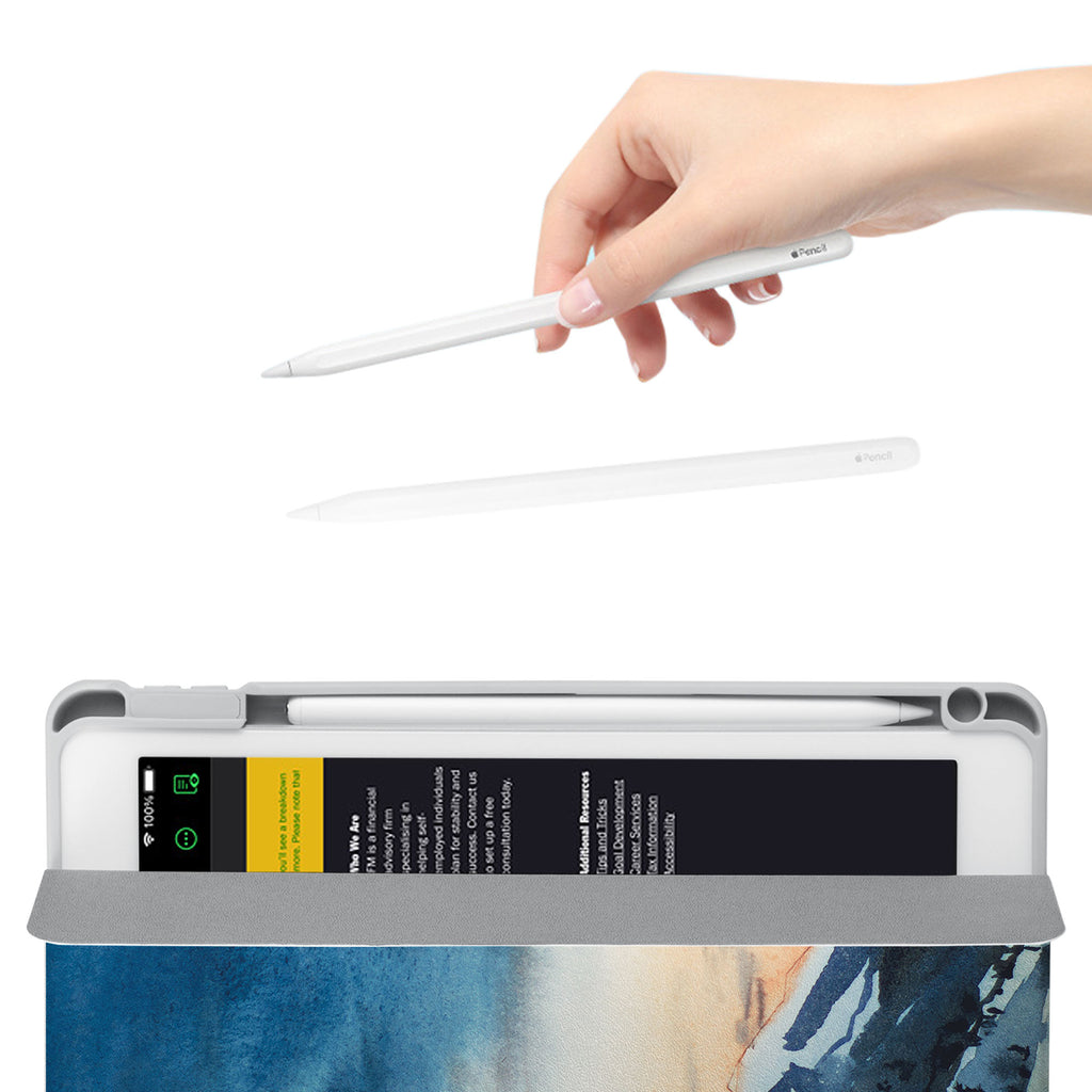 Vista Case iPad Premium Case with Landscape Design has an integrated holder for Apple Pencil so you never have to leave your extra tech behind. - swap