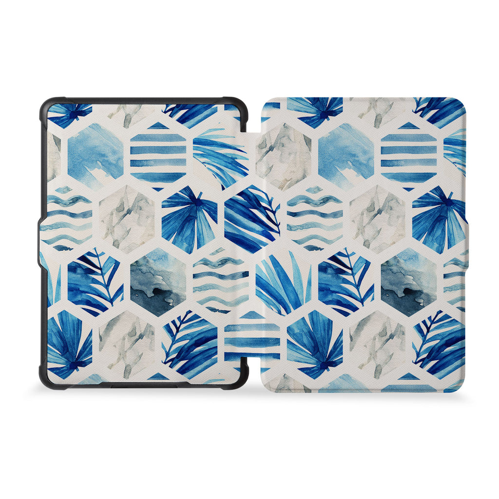 the whole front and back view of personalized kindle case paperwhite case with Geometric Flower design