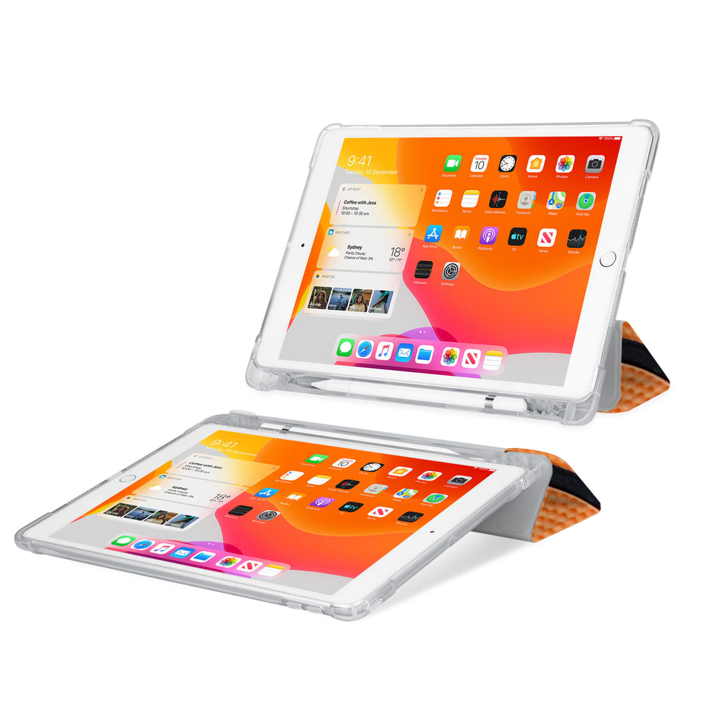 iPad SeeThru Casd with Sport Design Rugged, reinforced cover converts to multi-angle typing/viewing stand