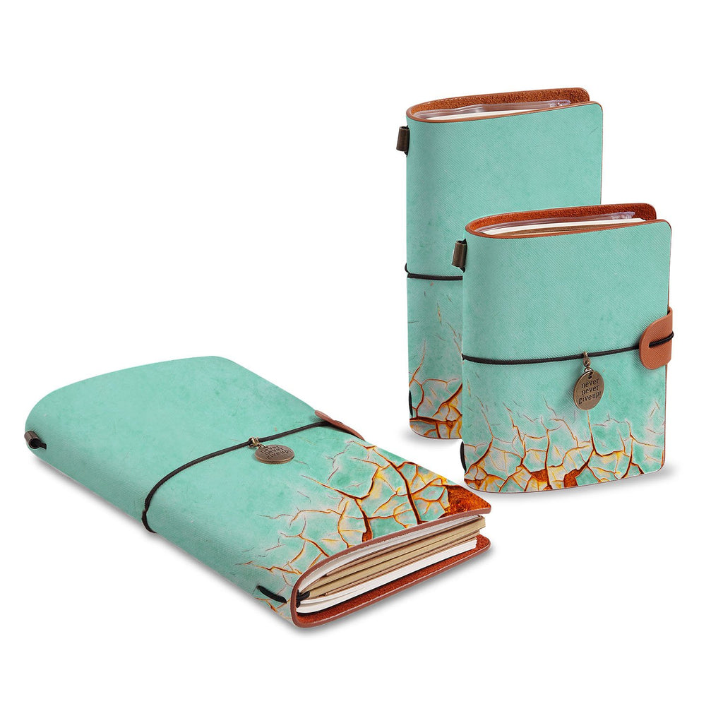 three size of midori style traveler's notebooks with Rusted Metal design