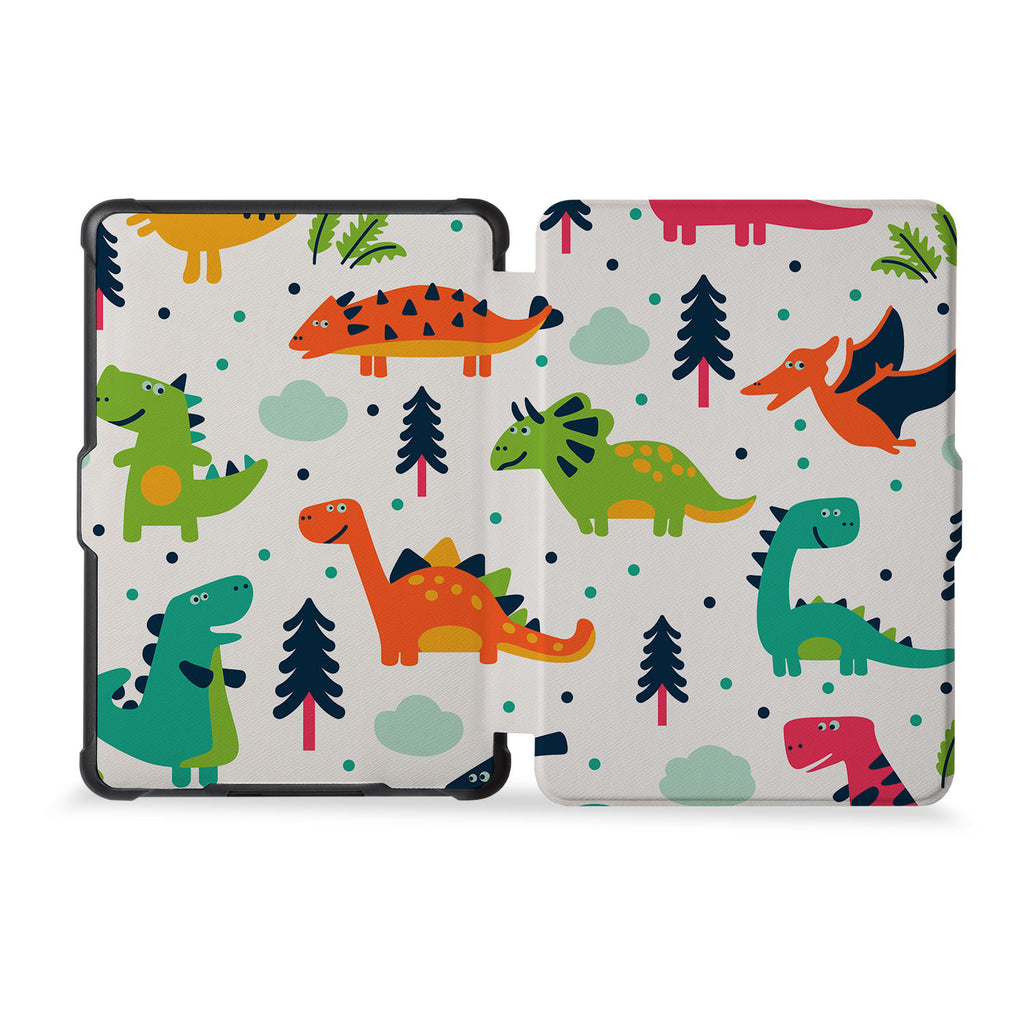 the whole front and back view of personalized kindle case paperwhite case with Dinosaur design