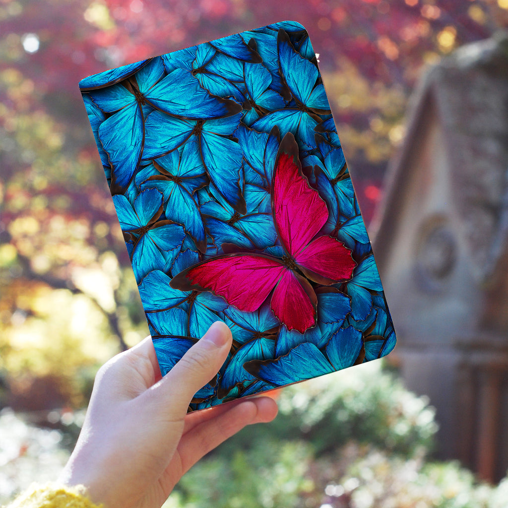 a girl holding personalized RFID blocking passport travel wallet with Butterfly design