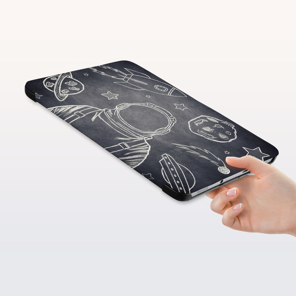 a hand is holding the Personalized Samsung Galaxy Tab Case with Astronaut Space design