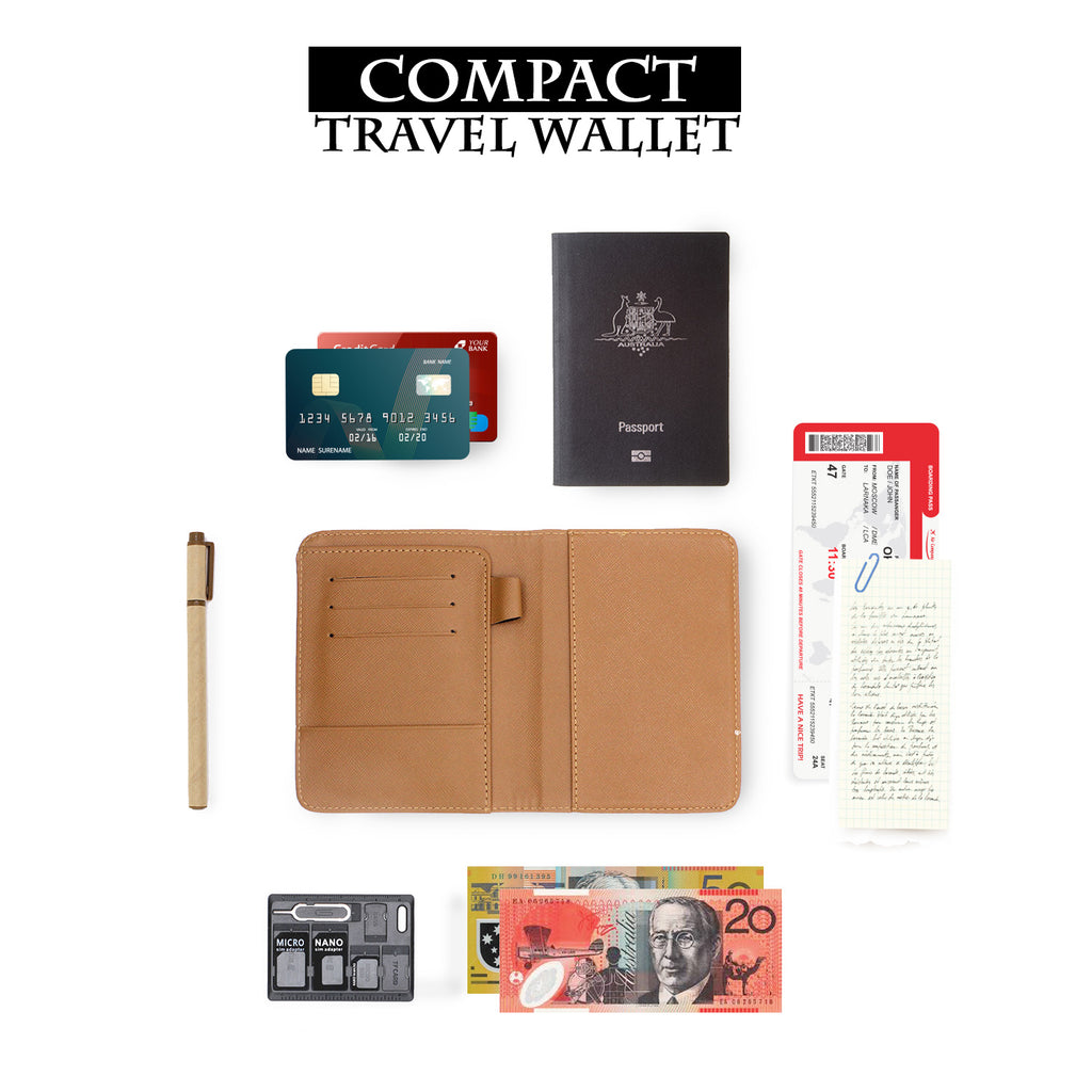how to use compact size personalized RFID blocking passport travel wallet with Adventure Collection design