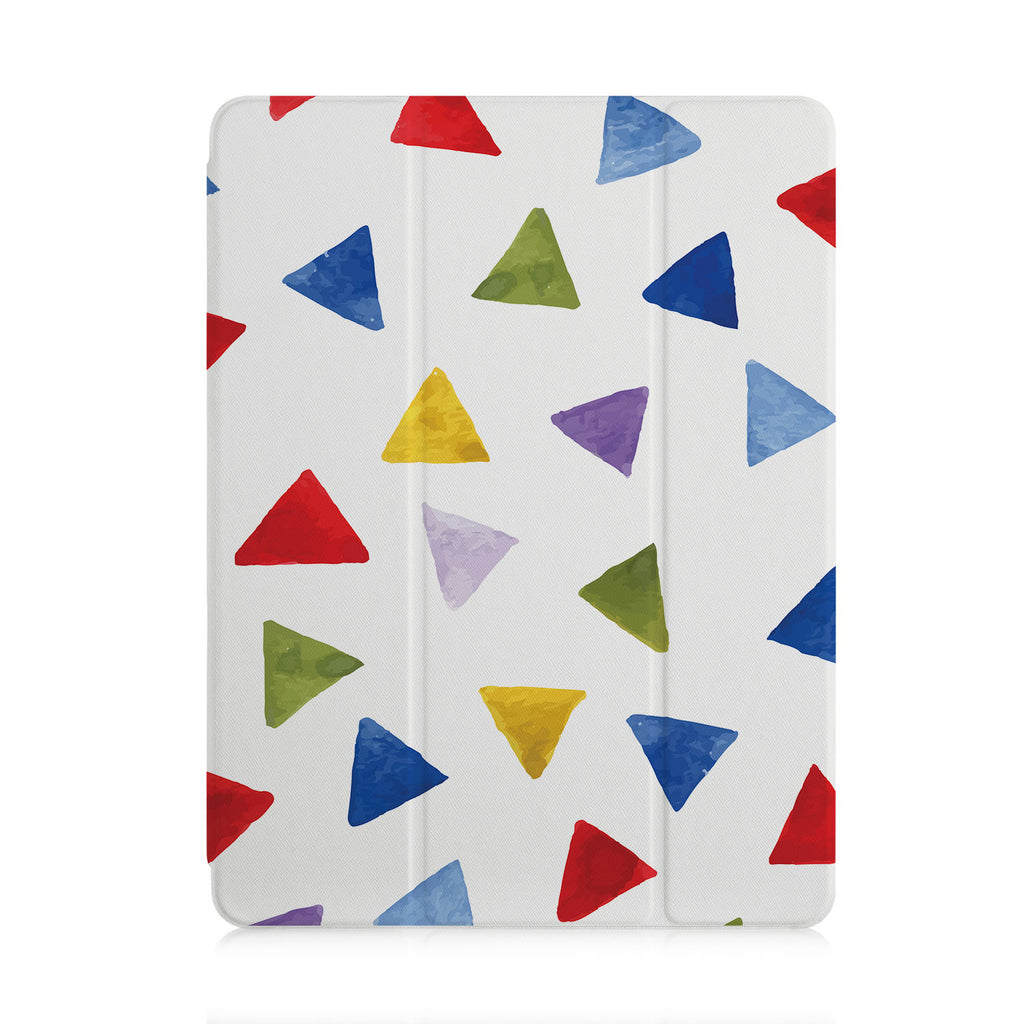 front and back view of personalized iPad case with pencil holder and Geometry Pattern design