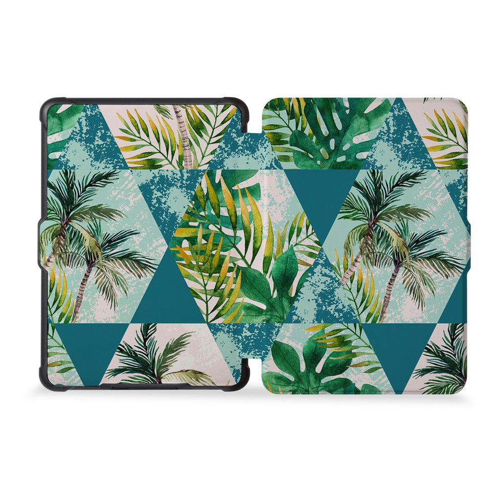 the whole front and back view of personalized kindle case paperwhite case with Tropical Leaves design