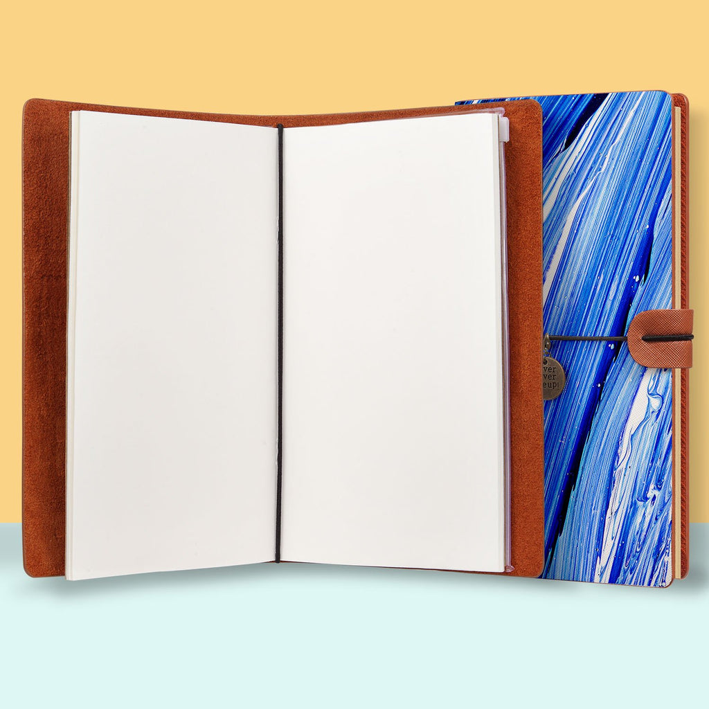the front top view of midori style traveler's notebook with Futuristic design