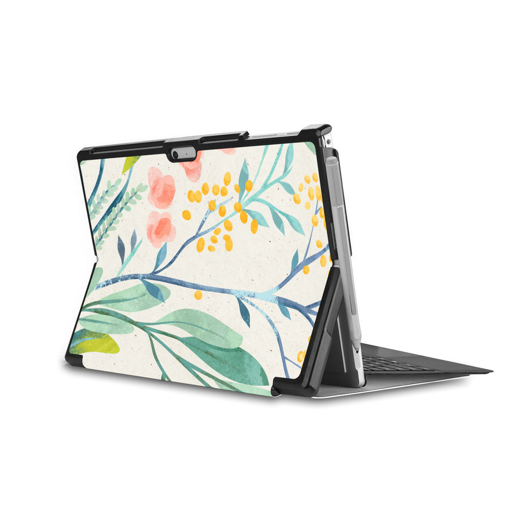 the back side of Personalized Microsoft Surface Pro and Go Case in Movie Stand View with Pink Flower design - swap