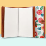 the front top view of midori style traveler's notebook with Rose design