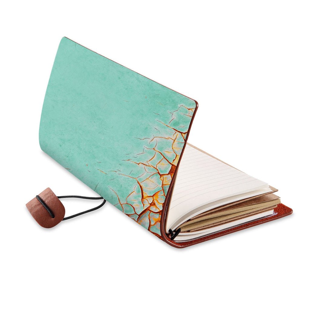 opened view of midori style traveler's notebook with Rusted Metal design
