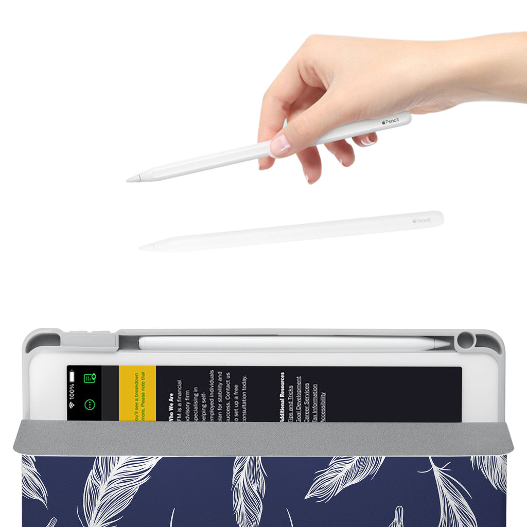 Vista Case iPad Premium Case with Feather Design has an integrated holder for Apple Pencil so you never have to leave your extra tech behind. - swap