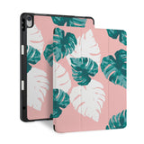 front back and stand view of personalized iPad case with pencil holder and Pink Flower 2 design - swap