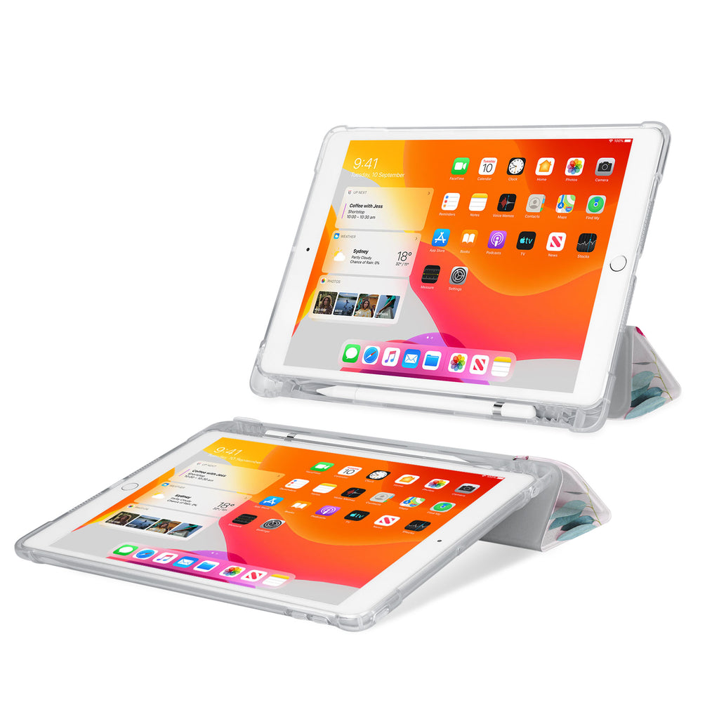 iPad SeeThru Casd with Flat Flower 2 Design Rugged, reinforced cover converts to multi-angle typing/viewing stand